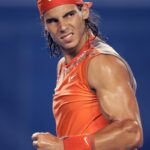 Spanish tennis player Rafael Nadal gestu