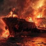 ai-generated-fire-in-the-seaport-burning-ship-cargo-ship-photo